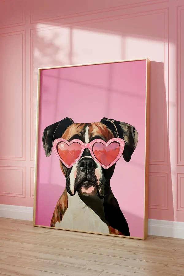 Pink Boxer Dog Preppy Kids Room Art Print