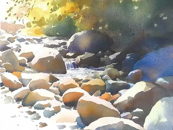 Snoqualmie River Watercolor Art Print, Mountain Landscape