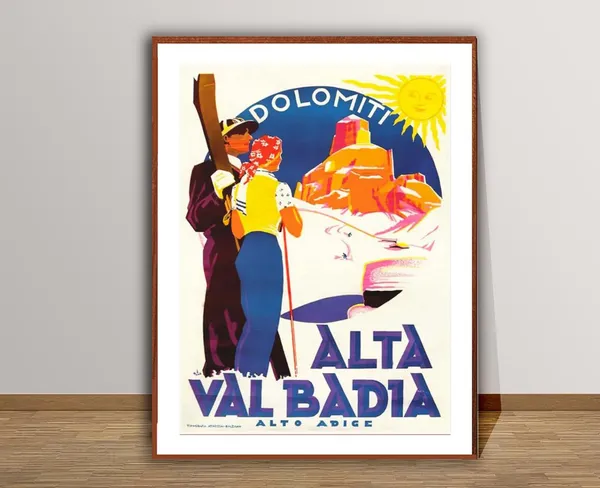 Alta Val Badia Dolomiti Vintage Ski Travel Poster
