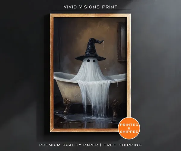 Vintage Gothic Ghost In The Bathtub, Halloween Poster
