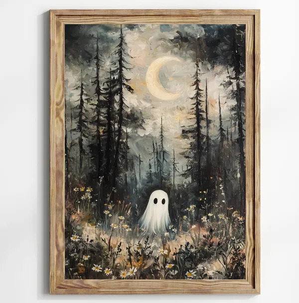 Ghost In Magical Forest Meadow Art Print, Halloween