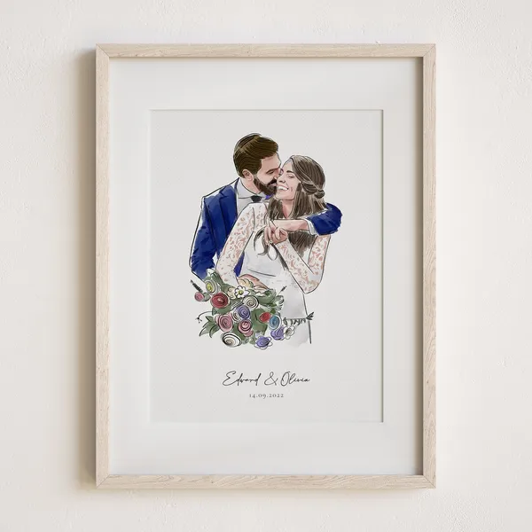 Personalised Watercolor Portrait Art Print, Anniversary Gift