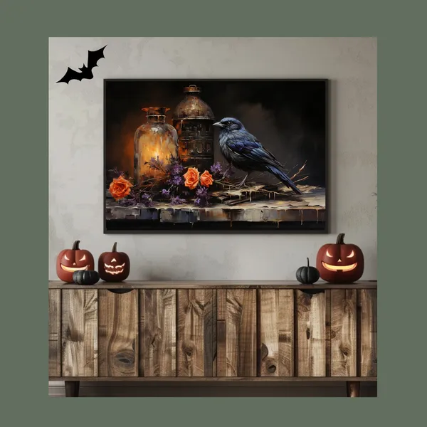 Crow Print Halloween Art Print, Trendy Fall Decor