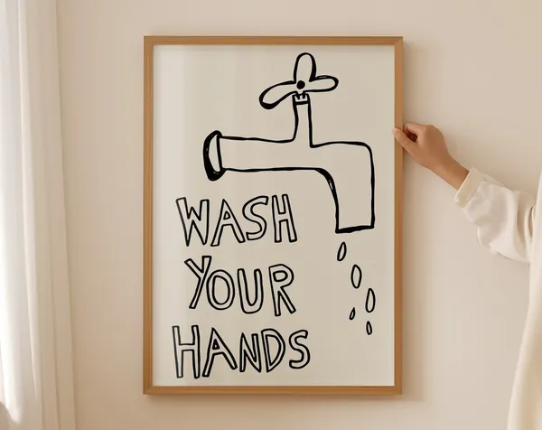 Wash Your Hands Quote Print, Retro Bathroom Decor
