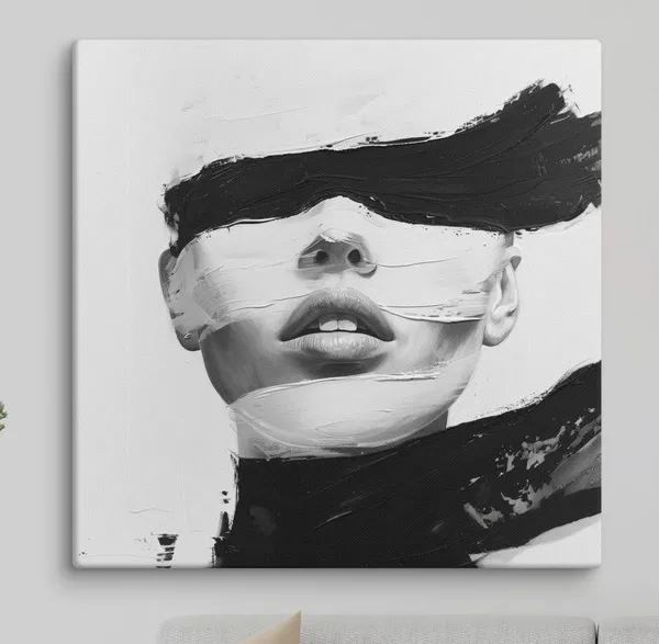 Modern Abstract Woman Portrait, Black And White Art Print