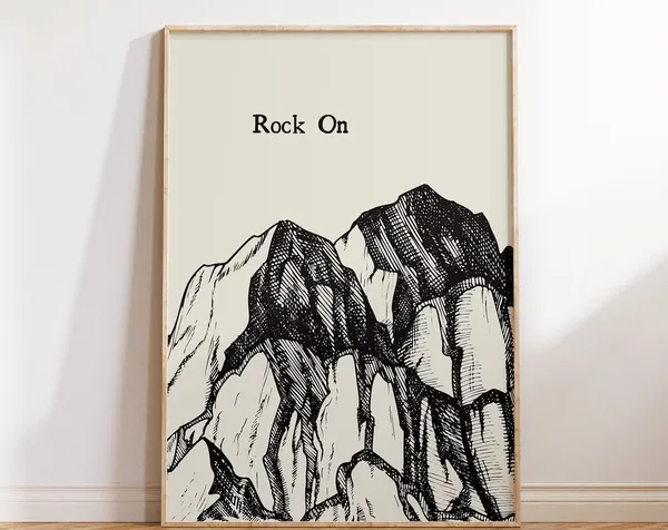 Rock On Vintage Mountain Art Print, Minimalist