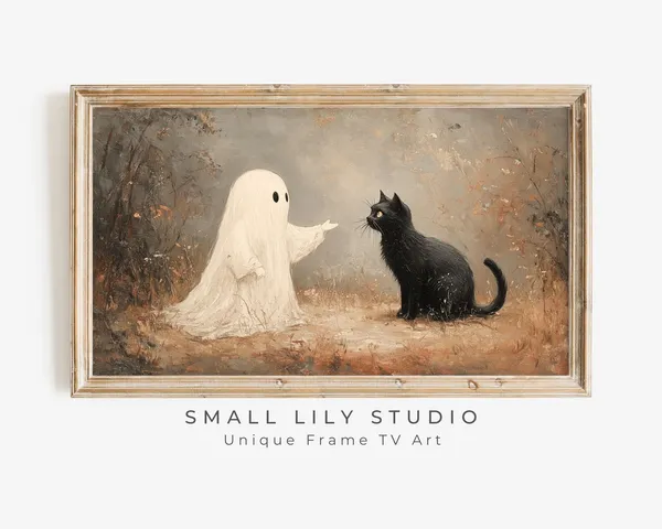 Halloween Ghost and Black Cat Vintage Style Poster