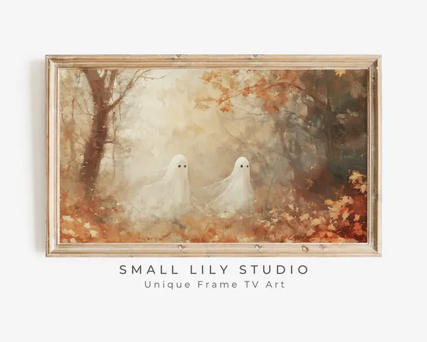 Halloween Ghost Couple in the Woods, Vintage Art Print