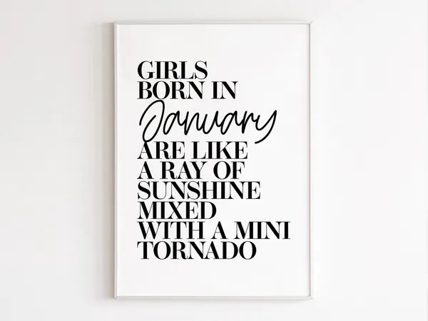 Girls Born In January Birthday Gift Wall Art Print