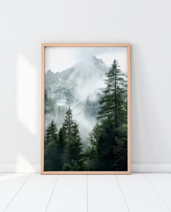Forest Mountains Photography Print, Foggy Nature Landscape