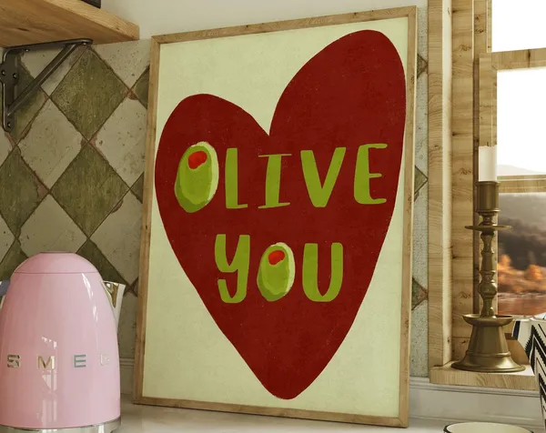 I Love You Heart Olive Kitchen Art Print