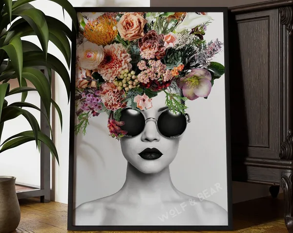 Floral Fashion Portrait Lady Vintage Style Art Print