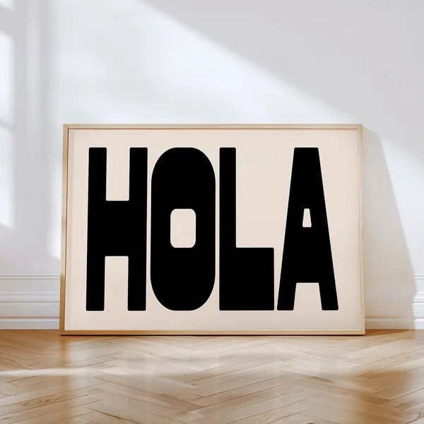 Hola Typography Poster, Mid-Century Modern Print