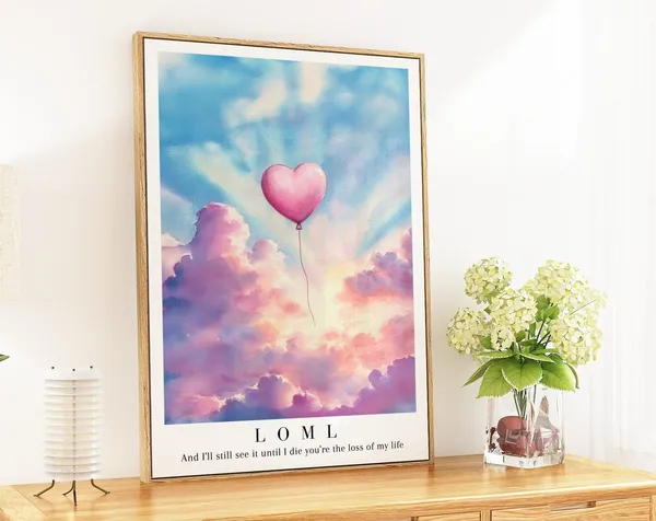 Loml Watercolor Illustration Print, Pink Balloon Art