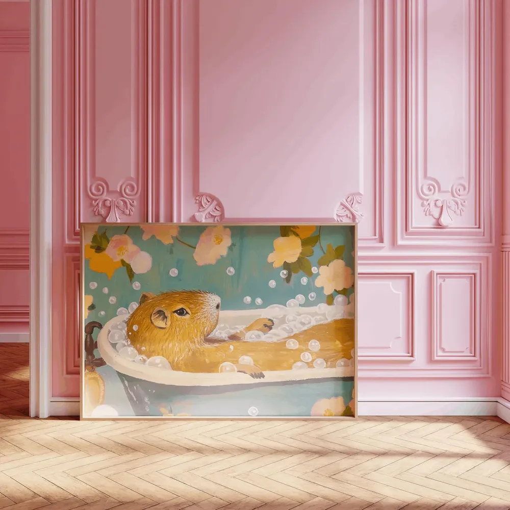 Capybara Bathroom Bathtub Art Print