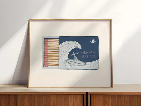Origami Surf Club Art Print, Coastal Beach Decor