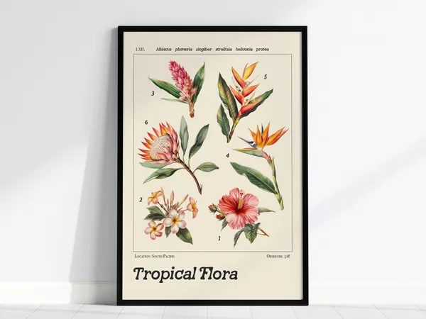 Tropical Flower Print, Vintage Botanical Illustration