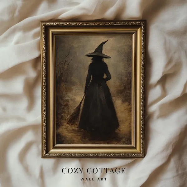 Witch In Autumn, Moody Vintage Halloween Art Print