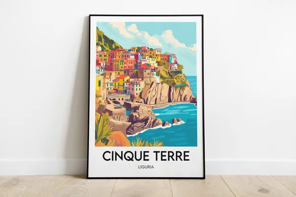 Cinque Terre Travel Poster, Italy Illustration
