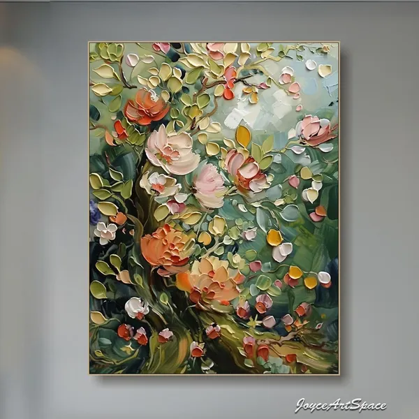 Abstract Floral Oil Painting, Vintage Bedroom Art Print