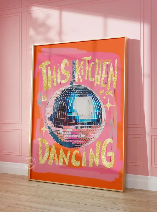 Disco Ball Kitchen Dance Art Print, Preppy Decor