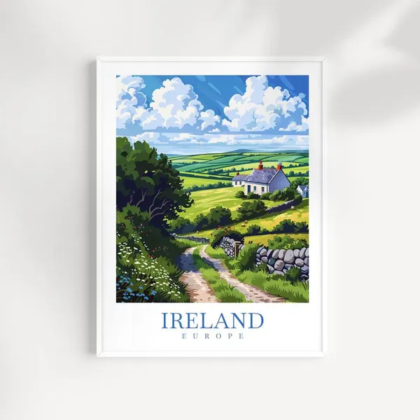 Ireland Travel Poster, Irish Countryside Art Print