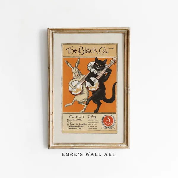 Black Cat And White Rabbit Halloween Art Print