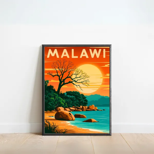 Lake Malawi Vintage Travel Poster, Africa Wall Art Print