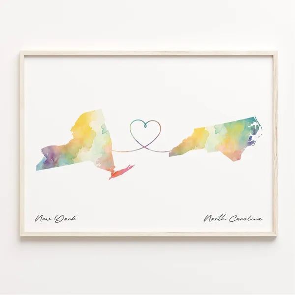 New York to North Carolina Watercolor Map Art Print