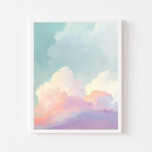 Pastel Cloud Sunset Watercolor Sky Wall Art Print