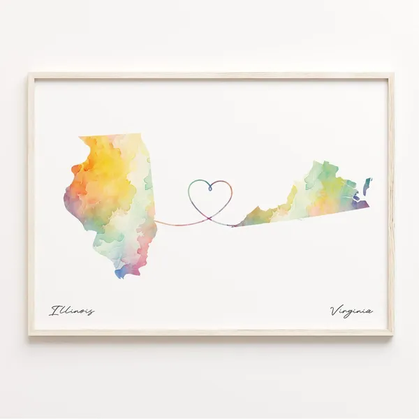 Illinois to Virginia Watercolor Map Travel Poster