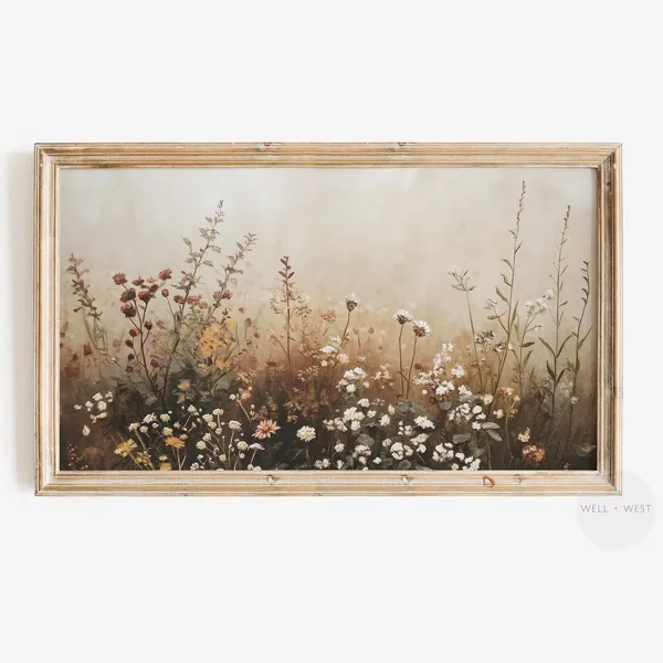 Fall Wildflowers Vintage Style Autumn Landscape Art Print