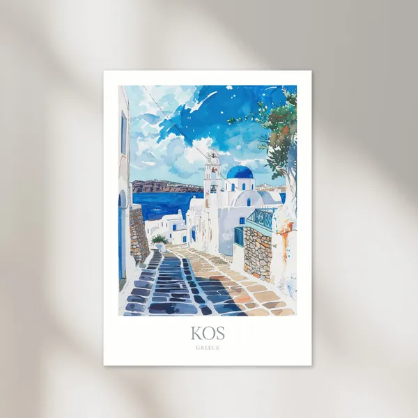 Kos Greece Watercolor Travel Poster, Home Decor