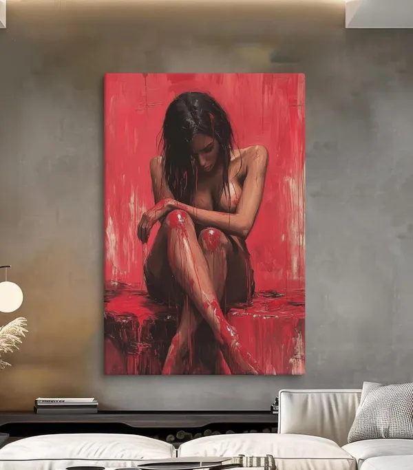 Red Passion Female Portrait, Modern Art Poster