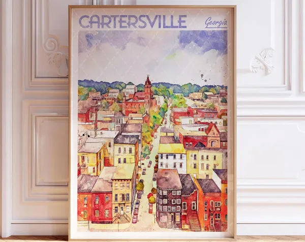 Cartersville Georgia Watercolor Travel Poster