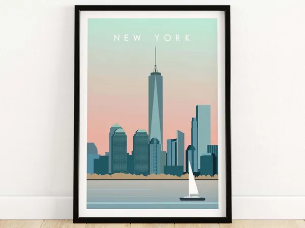 New York Manhattan Travel Poster, NYC Skyline Art