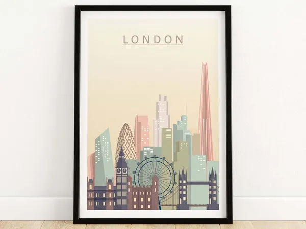 London Skyline Travel Poster, Cityscape Decor