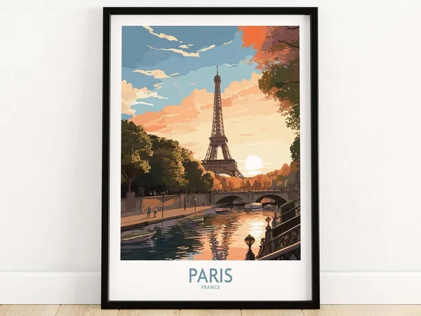 Paris France Travel Poster, Vintage City Art Print