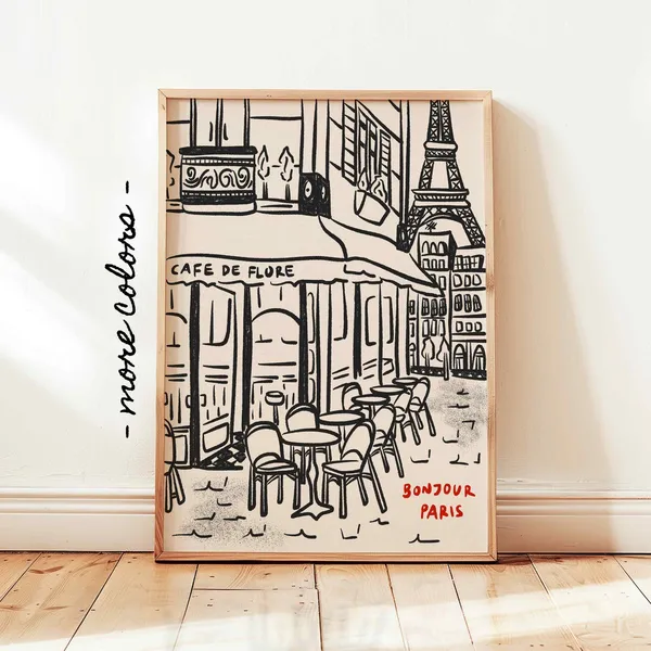 Paris City Print, Retro French Cafe Travel Poster
