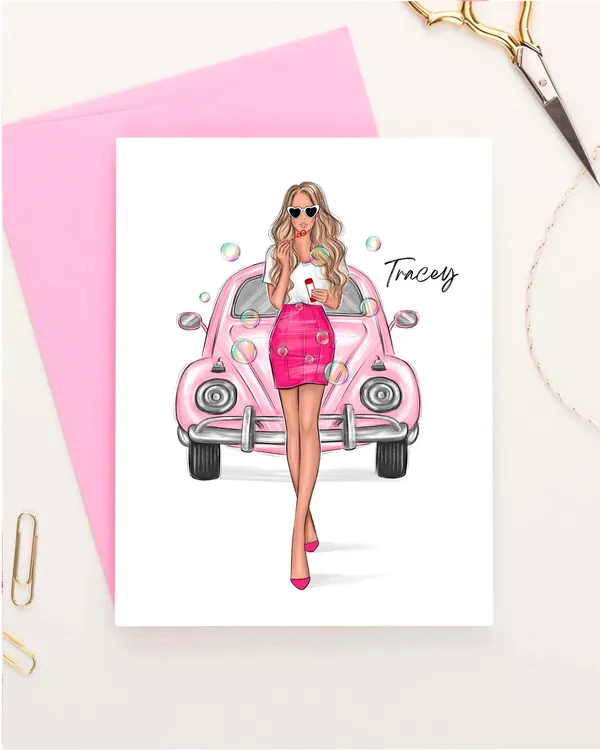 Personalized Valentine's Day Card, Pink Red Postcard