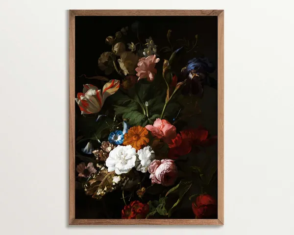Moody Floral Botanical Art Print, Vintage Dark Decor