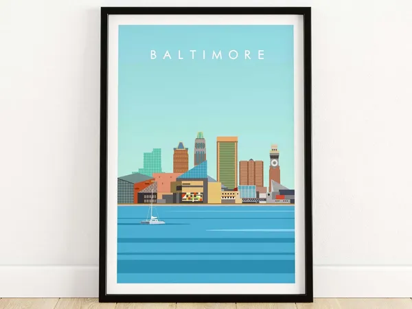 Baltimore Maryland Skyline Travel Poster, Art Print