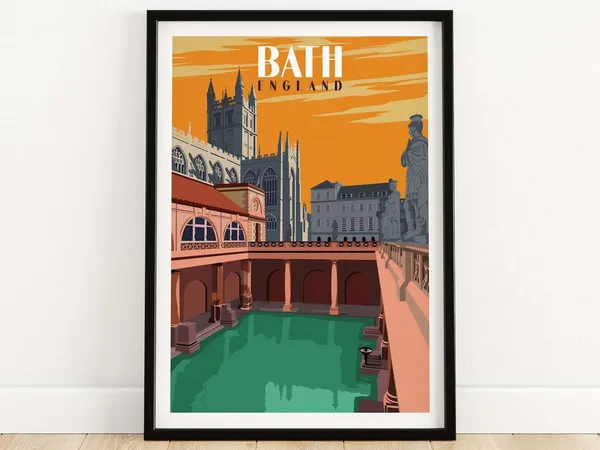 Bath England Skyline Travel Poster, Bath Somerset