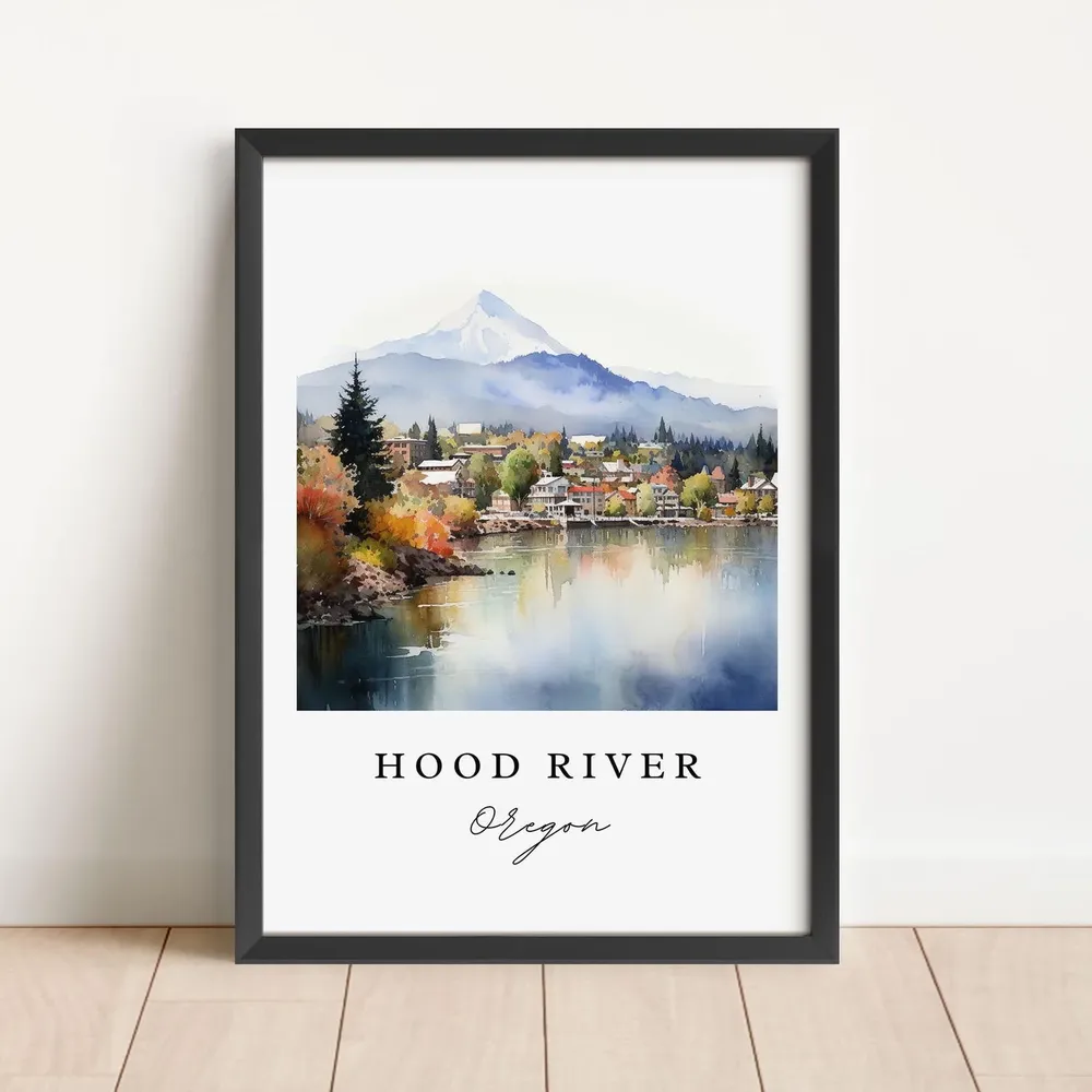Hood River Oregon Travel Poster, Custom Text Art Print