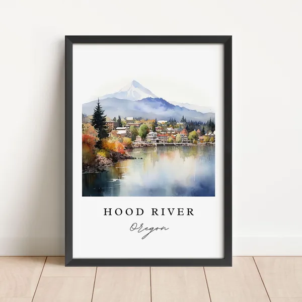 Hood River Oregon Travel Poster, Custom Text Art Print