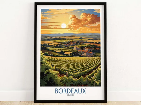 Bordeaux France Travel Poster, Wine Region Art Print