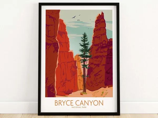 Bryce Canyon Vintage Travel Poster, Rustic Art Print