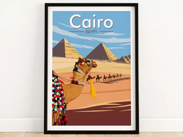 Cairo Travel Poster, Pyramids of Giza Art Print