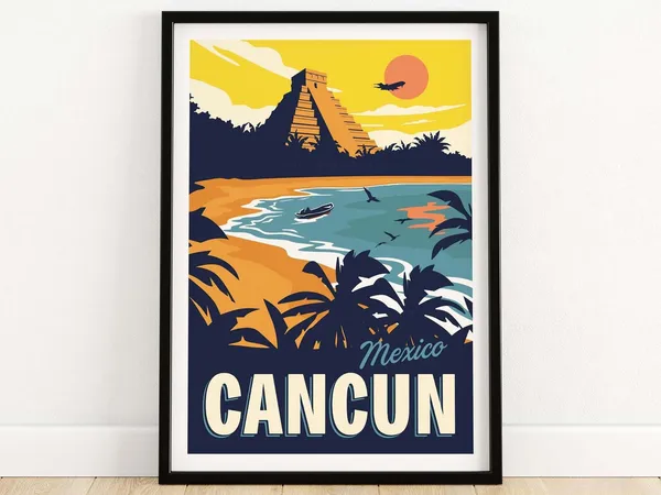 Cancun Vintage Retro Travel Poster Art Print