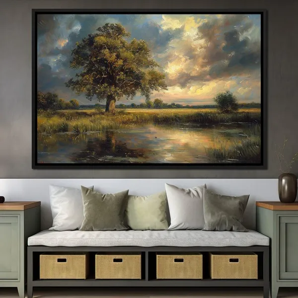 Golden Oak Reflections Scenic Landscape Art Print